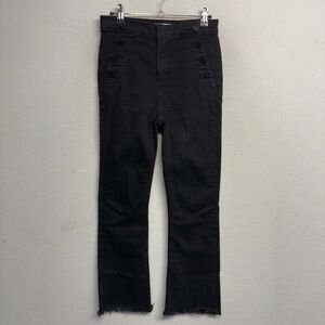 LOFT Flare Crop Black Fray Button Apron‎ Nautical Jeans 2/26